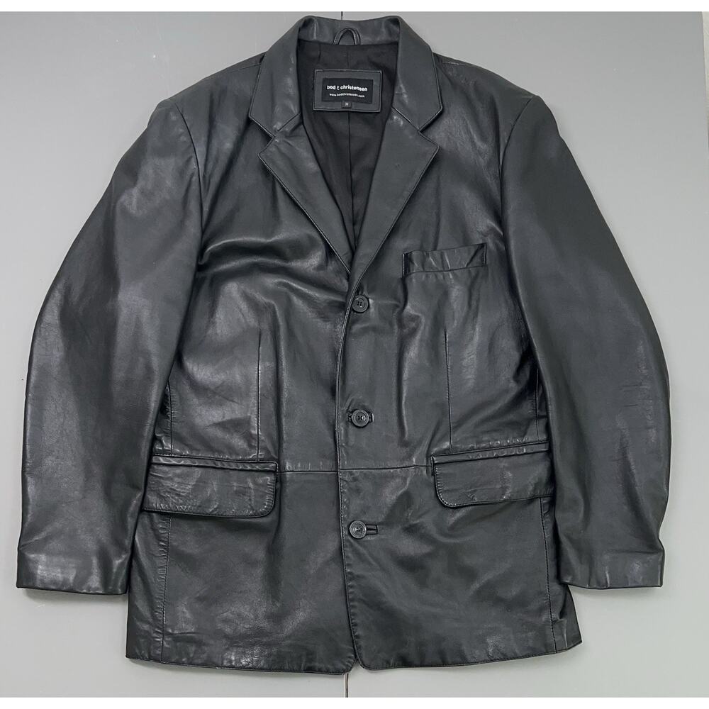 Bod & Christensen Black Leather Jacket Coat Men's Size Medium Black